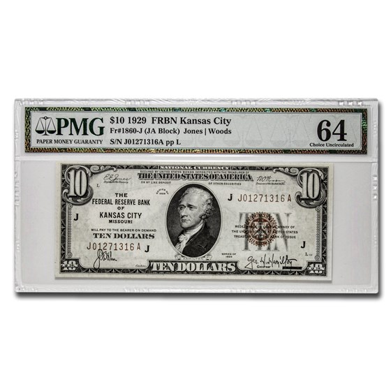1929 (J-Kansas City) $10 Brown Seal FRBN Choice CU-64 PMG 1929 (J-Kansas City) $10 Brown Seal FRBN Choice CU-64 PMG